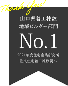 山口県着工棟数 地域ビルダー部門 No.1 2021年度住宅産業研究所 低層住宅着工棟数調べ