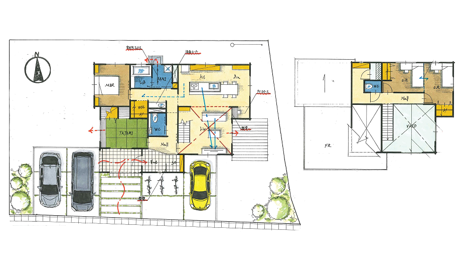 斜め框のあるデザイン性・作業効率に優れた住まい
