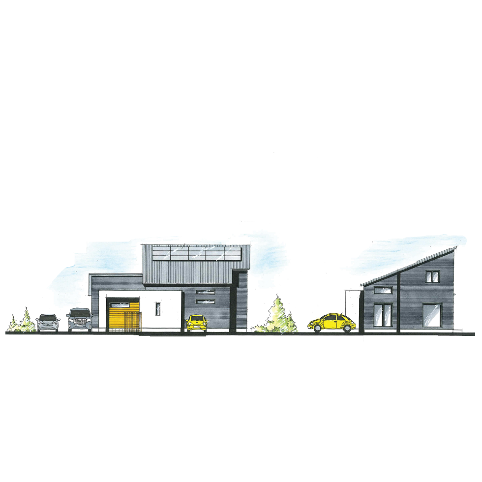 斜め框のあるデザイン性・作業効率に優れた住まい