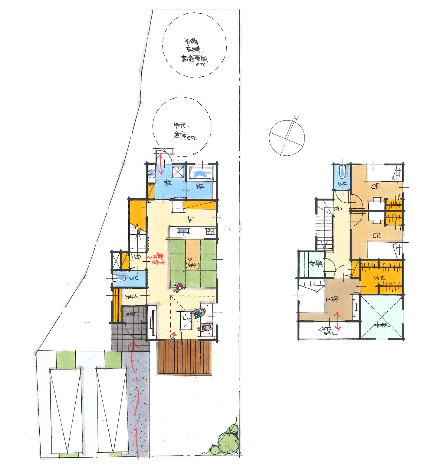趣味の家庭菜園ができるお庭や家事動線のある、奥様にうれしい住まい