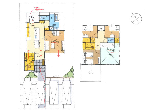 アイアン階段とスキップフロアが開放的な家