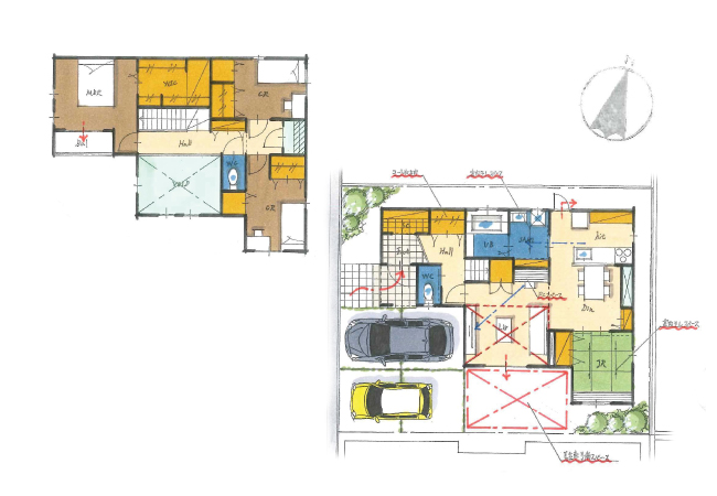 ２階とつながる開放的な吹き抜けリビングがある家