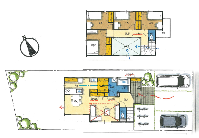 ２方面から太陽の光が入る、 明るいリビングのある住まい