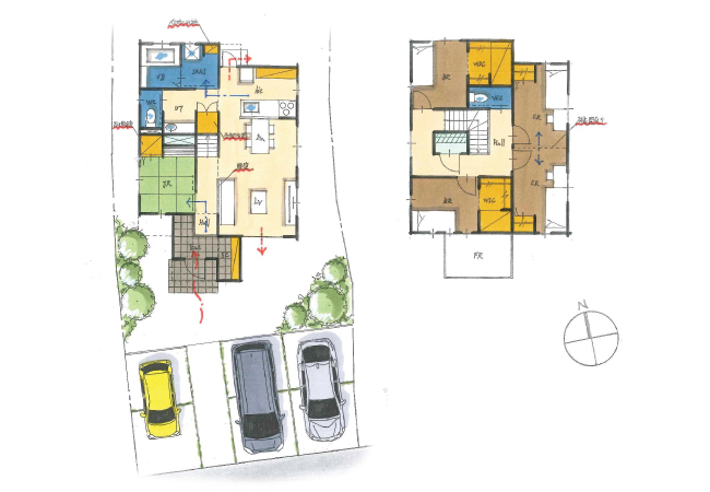 独立洗面台と将来間仕切り可能な子供部屋のある家