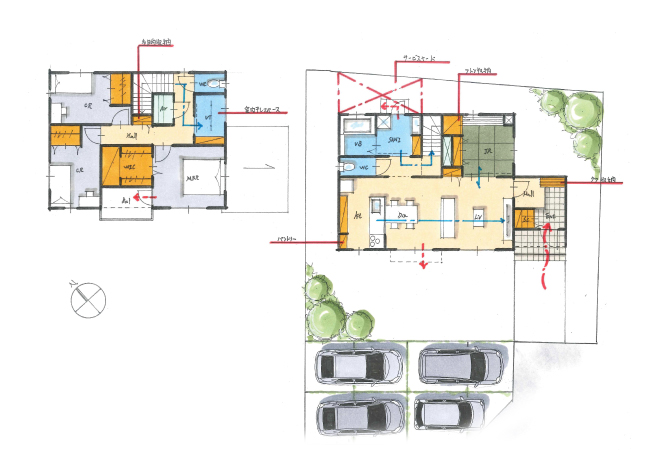 ２階にランドリールームを設けた洗濯動線が短い住まい