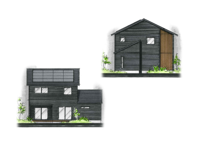 大きなウッドデッキで家族がのんびり過ごす家