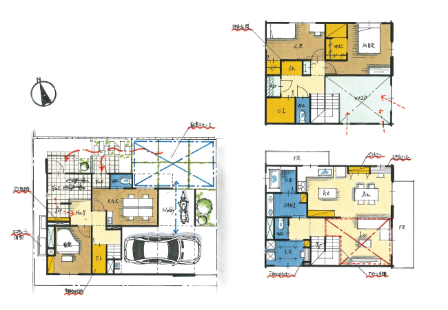 オフィスとピアノルームを備えた街中に建つ3階建ての家