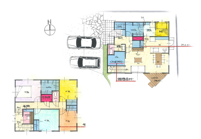 中二階に書斎を設けた家事ラク動線のある家