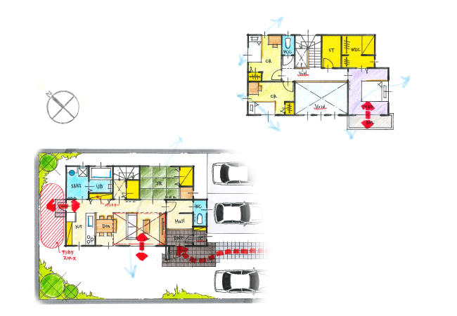 明るいリビングのある収納が充実した家