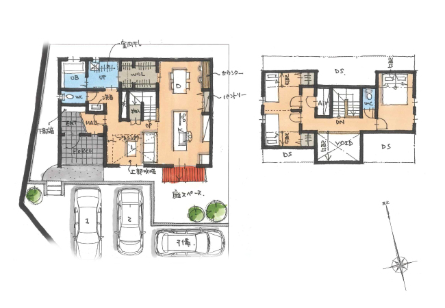 コンパクトながらも回遊動線を備えた間取りの家
