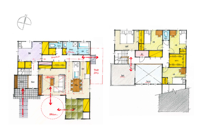 家族それぞれのスペースをしっかりと取った回遊動線のある家