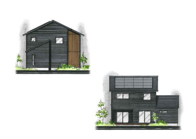 スタイリッシュな外観がおしゃれな家事ラク間取りの家