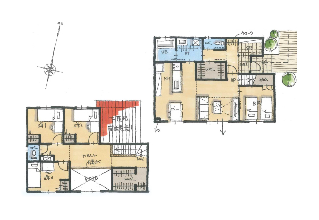 主寝室を１階に設けた平屋のような間取りの住まい