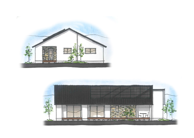 濡れ縁のような広々ウッドデッキのあるゆとりある平屋の住まい